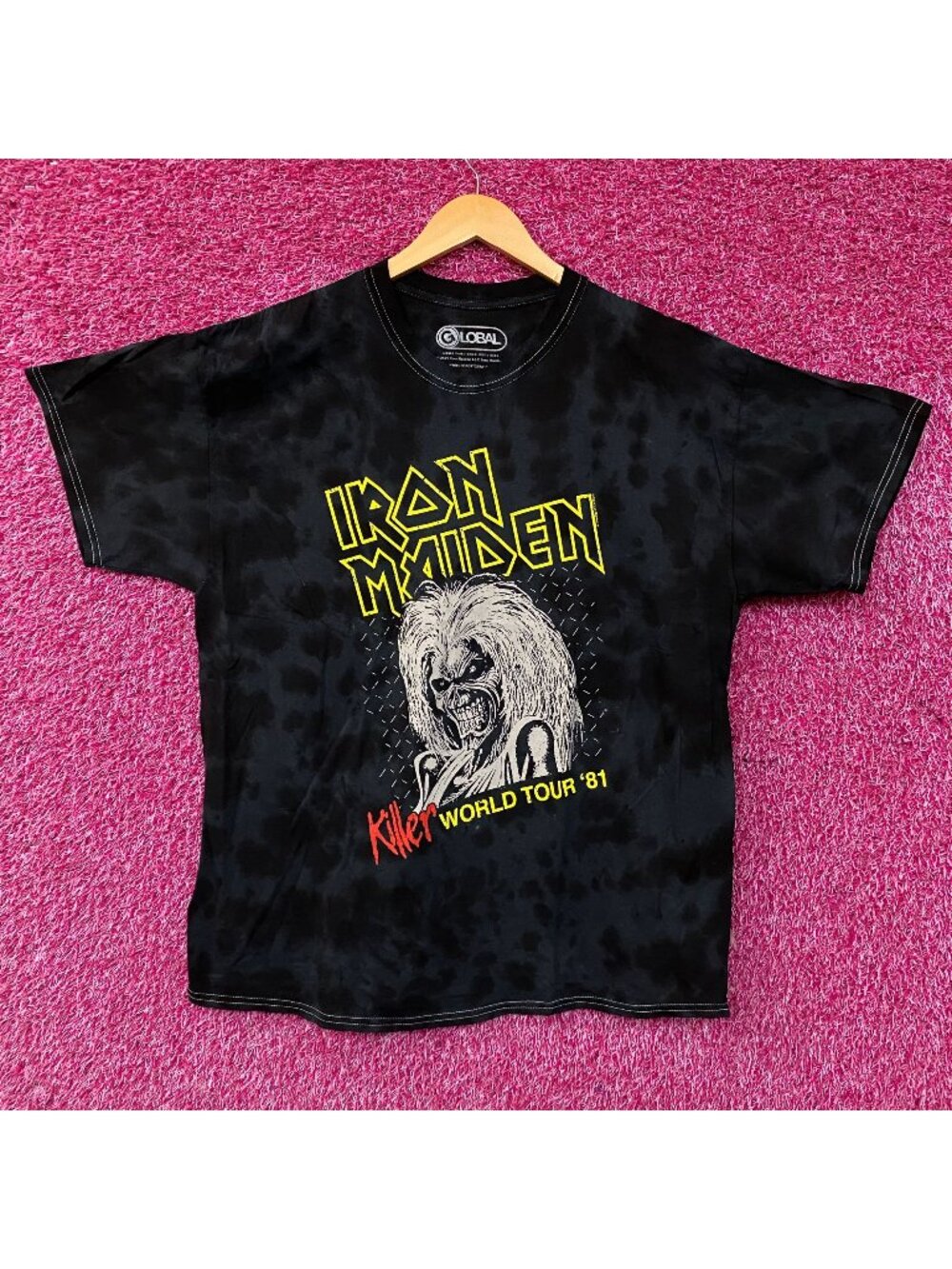 Iron Maiden Killer World Tour '81 Black Tie-Dye T-Shirt Medium